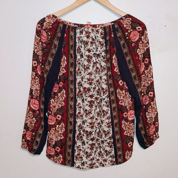 Lucky Brand Floral Scarf V-Neck Blouse-Small-Elastic Cuffs-Lightweight-Boho - Picture 6 of 9